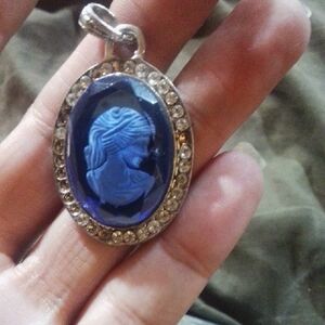 Blue Cameo Pendant Necklace with Silver Accents